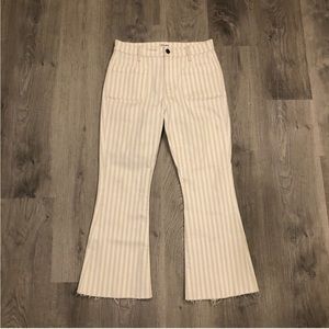 Frame Le Bardot Striped Cropped Flare Raw Hem Jeans Size 27